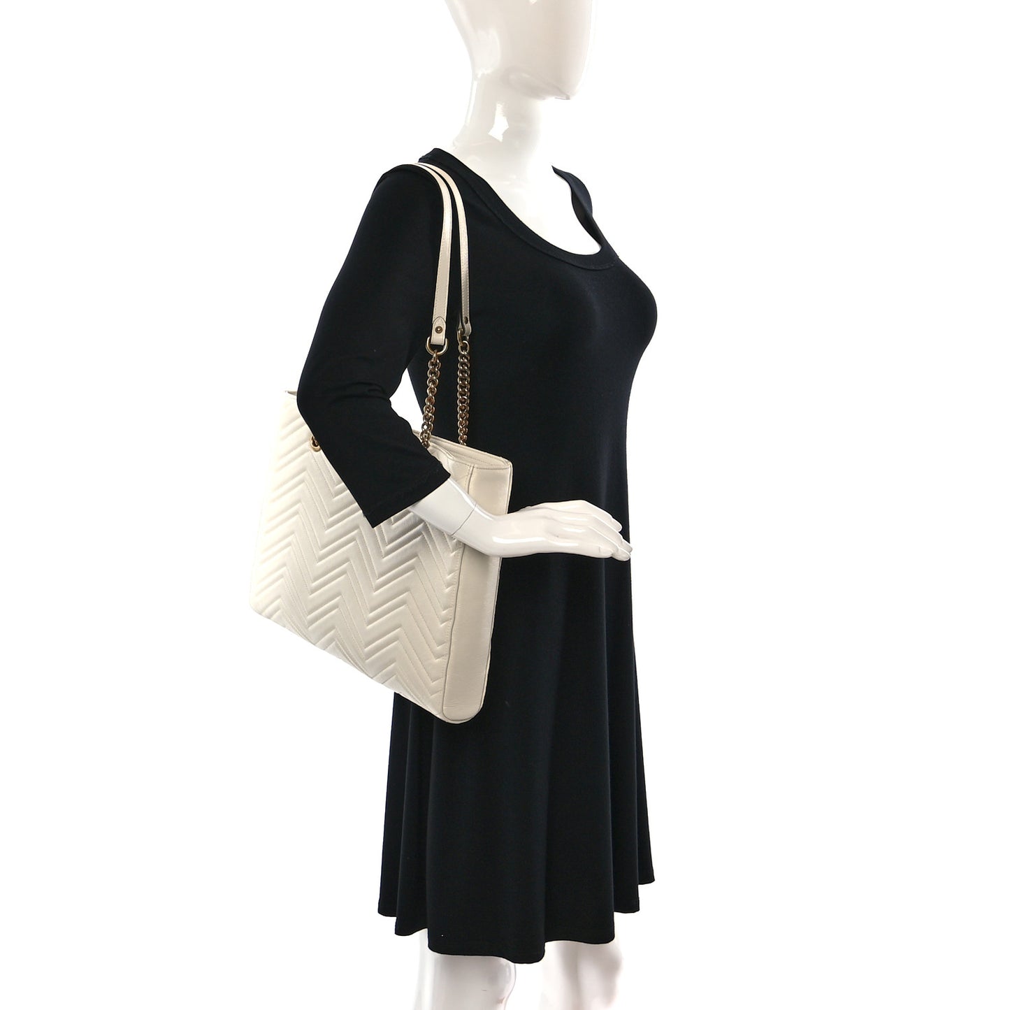 Vintage Calfskin Matelasse Medium GG Marmont Slim Tote White