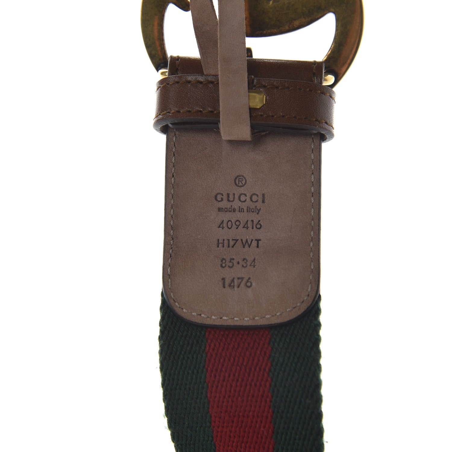 Gucci Nylon Calfskin Double G Web 40mm Belt 85 34 Green Red Cuir 5 of 5