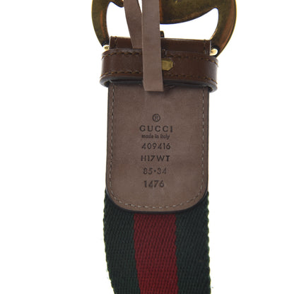 Gucci Nylon Calfskin Double G Web 40mm Belt 85 34 Green Red Cuir 5 of 5
