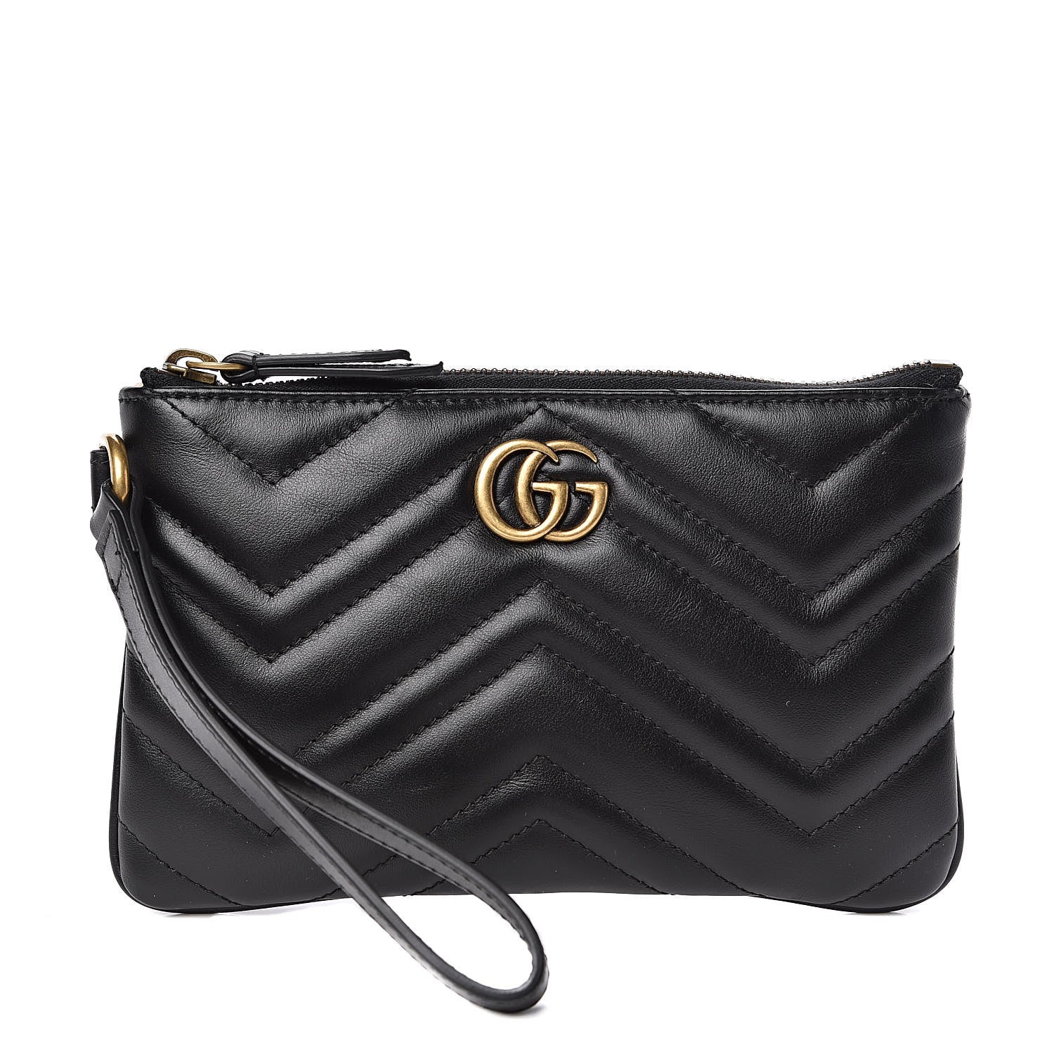 Gucci Calfskin Matelasse GG Marmont Wrist Wallet Black 1 of 8