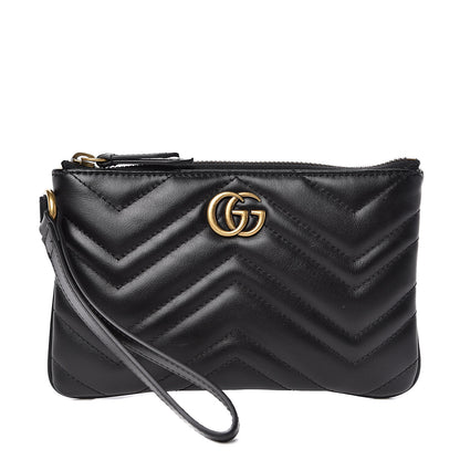 Gucci Calfskin Matelasse GG Marmont Wrist Wallet Black 1 of 8