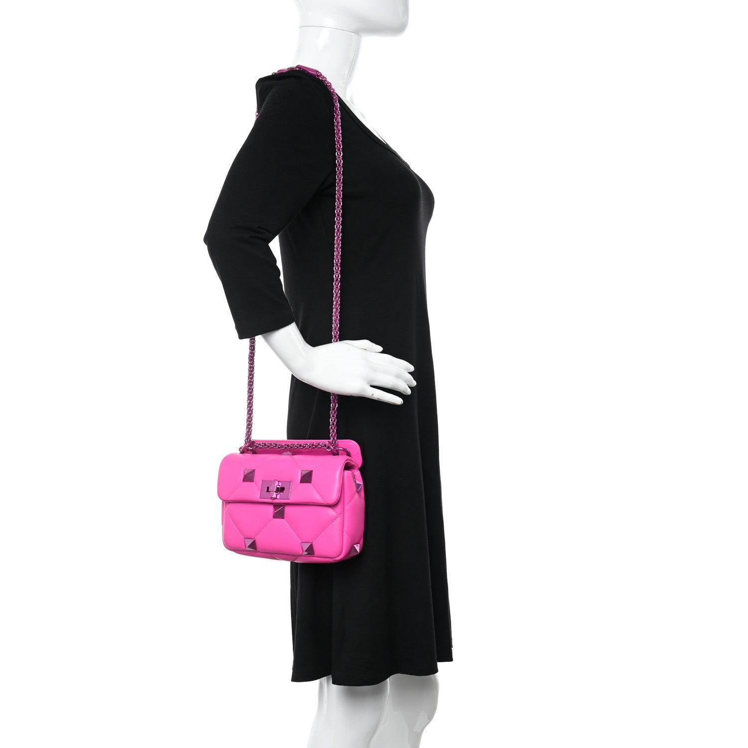 Valentino Garavani Nappa Lacquer Monochrome Small Roman Stud Shoulder Bag Pink PP 2 of 9