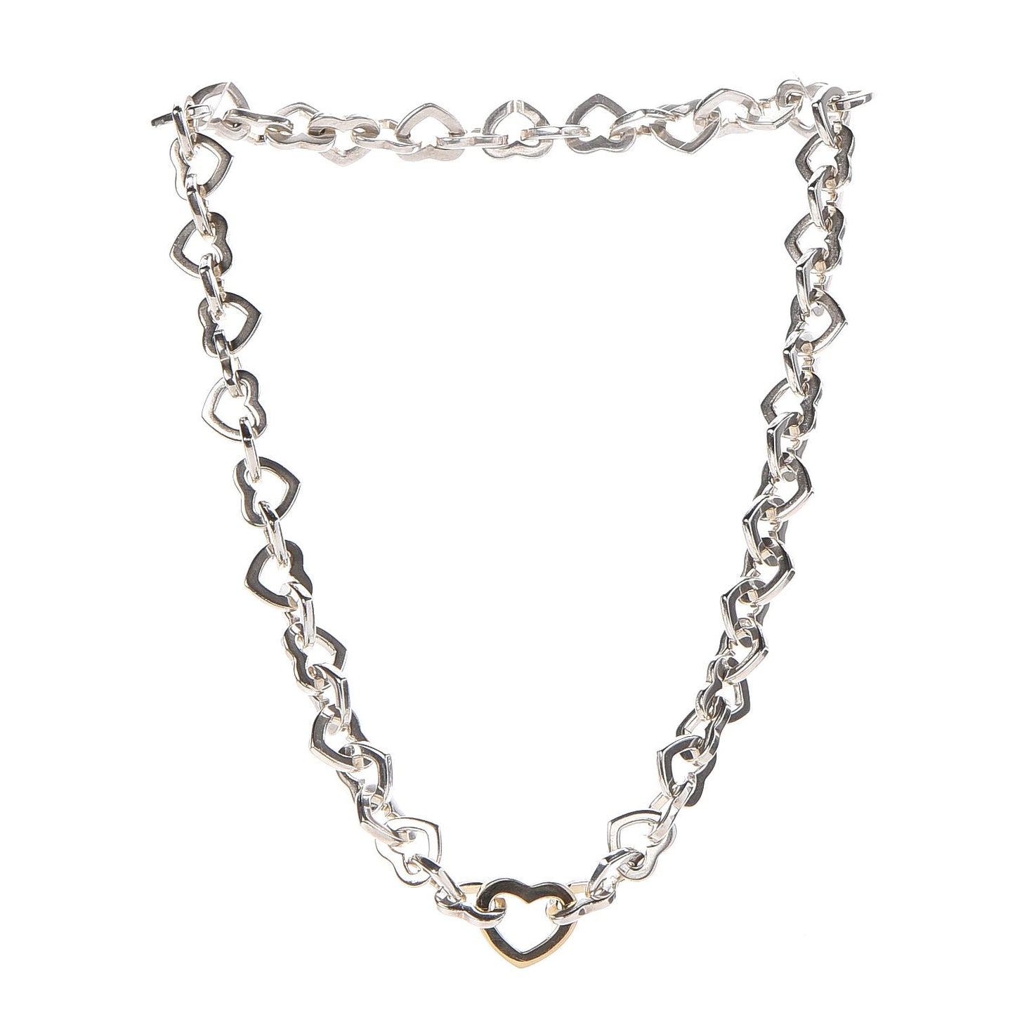 Sterling Silver 18K Yellow Gold Heart Link Necklace