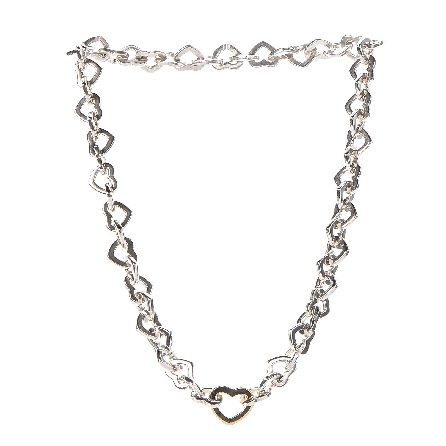 Tiffany Sterling Silver 18K Yellow Gold Heart Link Necklace 3 of 6