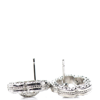 Chanel Crystal Coco Flapper Camellia CC Stud Earrings Silver 3 of 4