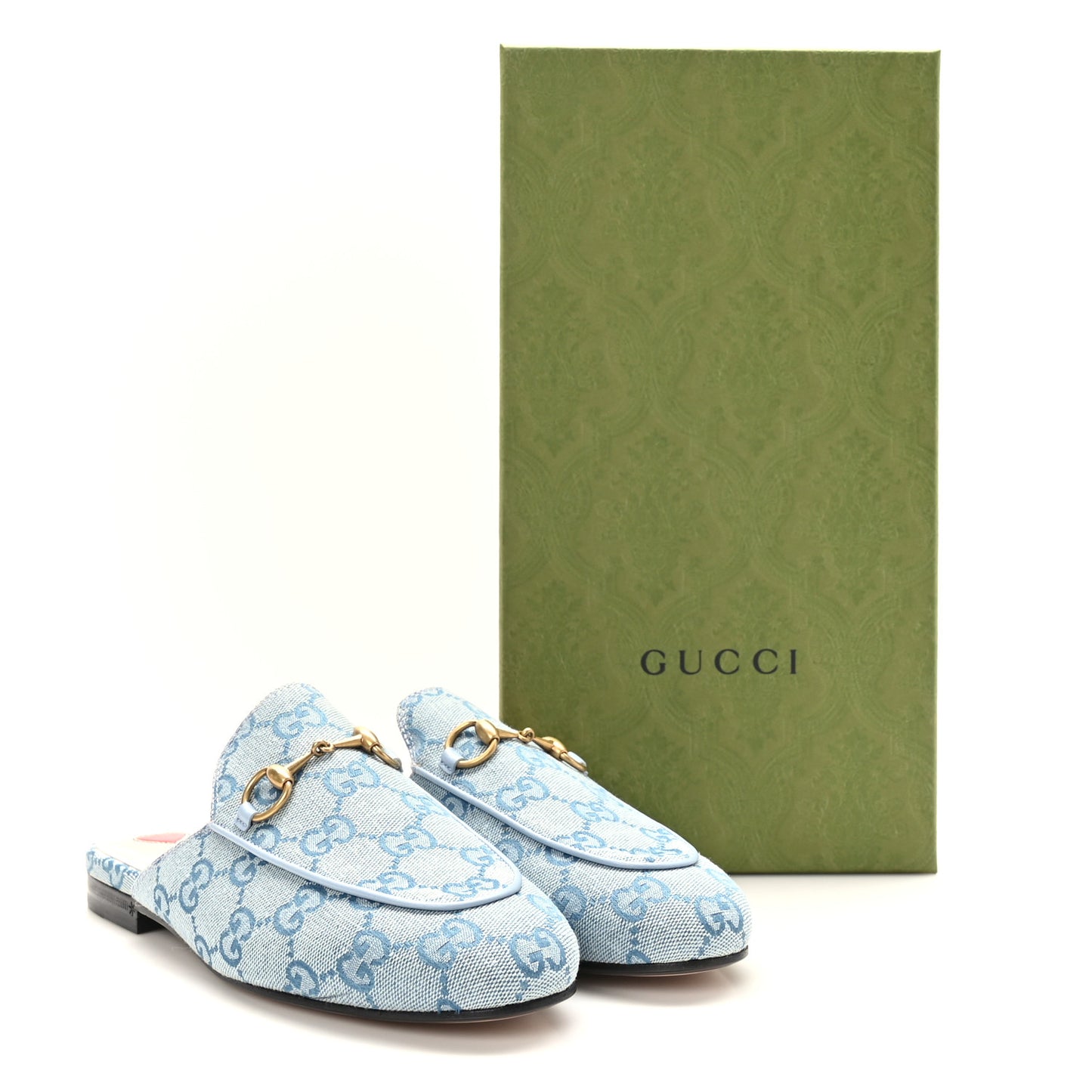 Canvas GG Monogram Nappa Womens Princetown Slippers 36 Porcelain Light Blue Dark Porcelain Light Blue