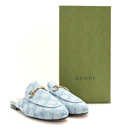 Gucci Canvas GG Monogram Nappa Womens Princetown Slippers 36 Porcelain Light Blue Dark Porcelain Light Blue 9 of 9