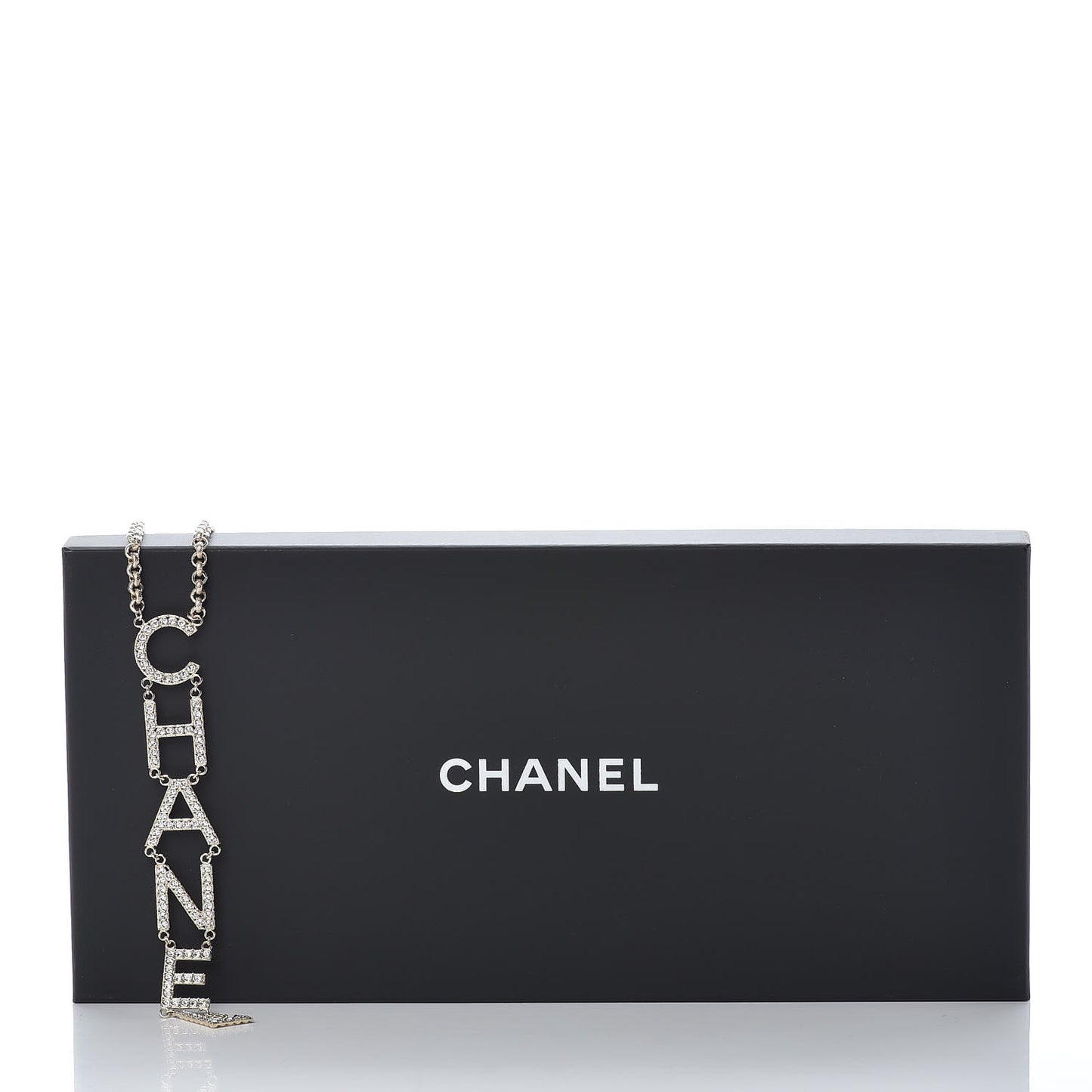 Metal Crystal Cha-Nel Logo Necklace Gold