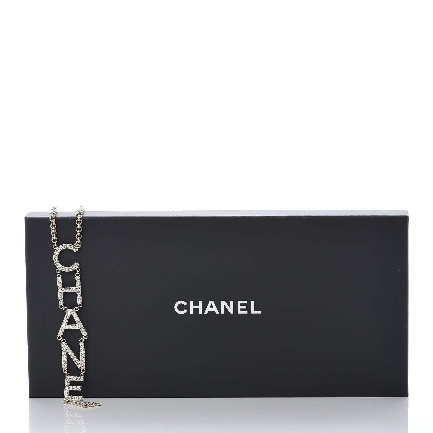 Chanel Metal Crystal Cha-Nel Logo Necklace Gold 7 of 7