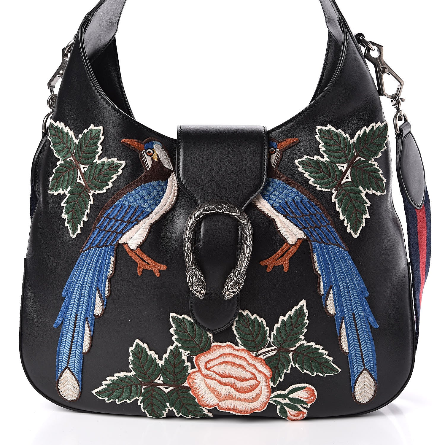 Gucci Calfskin Web Garden Collection Embroidered Medium Dionysus Hobo Black 11 of 11