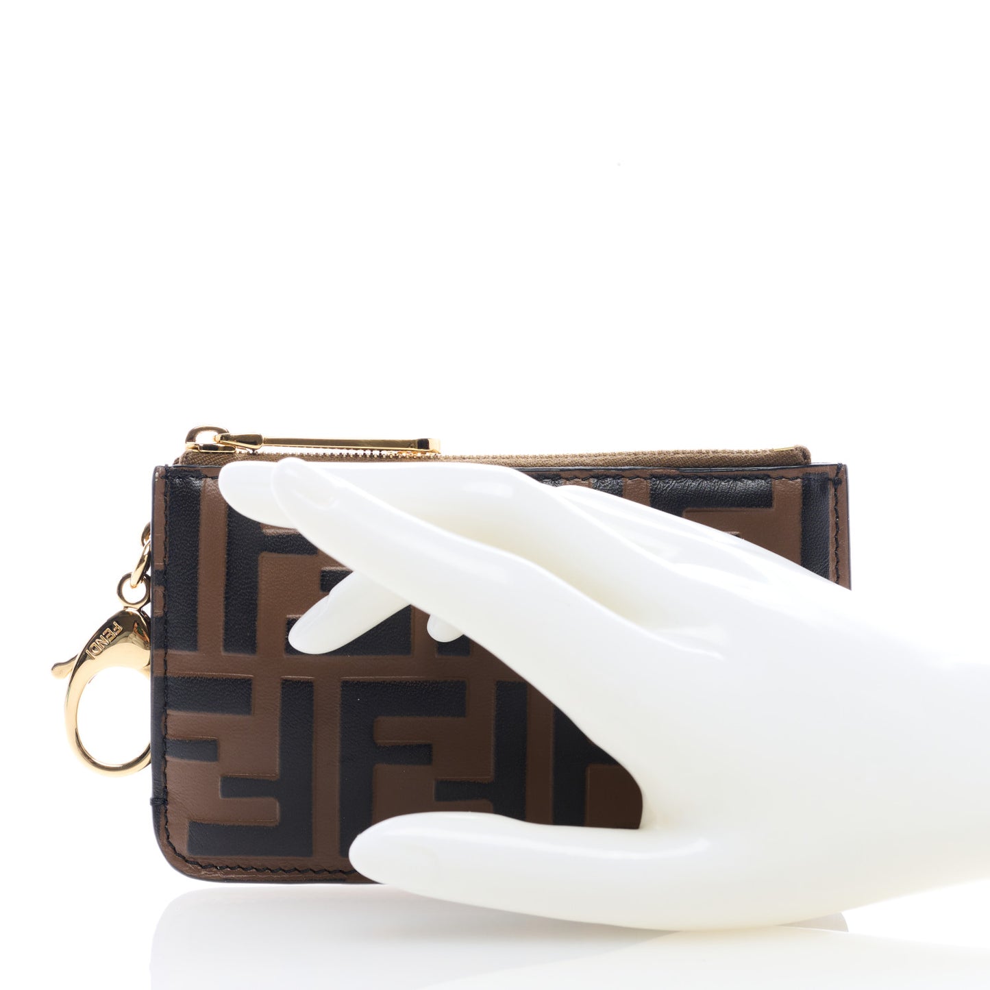 Vitello Soft F is Fendi Bi-Color FF 1974 Embossed Key Case Pouch Maya Black