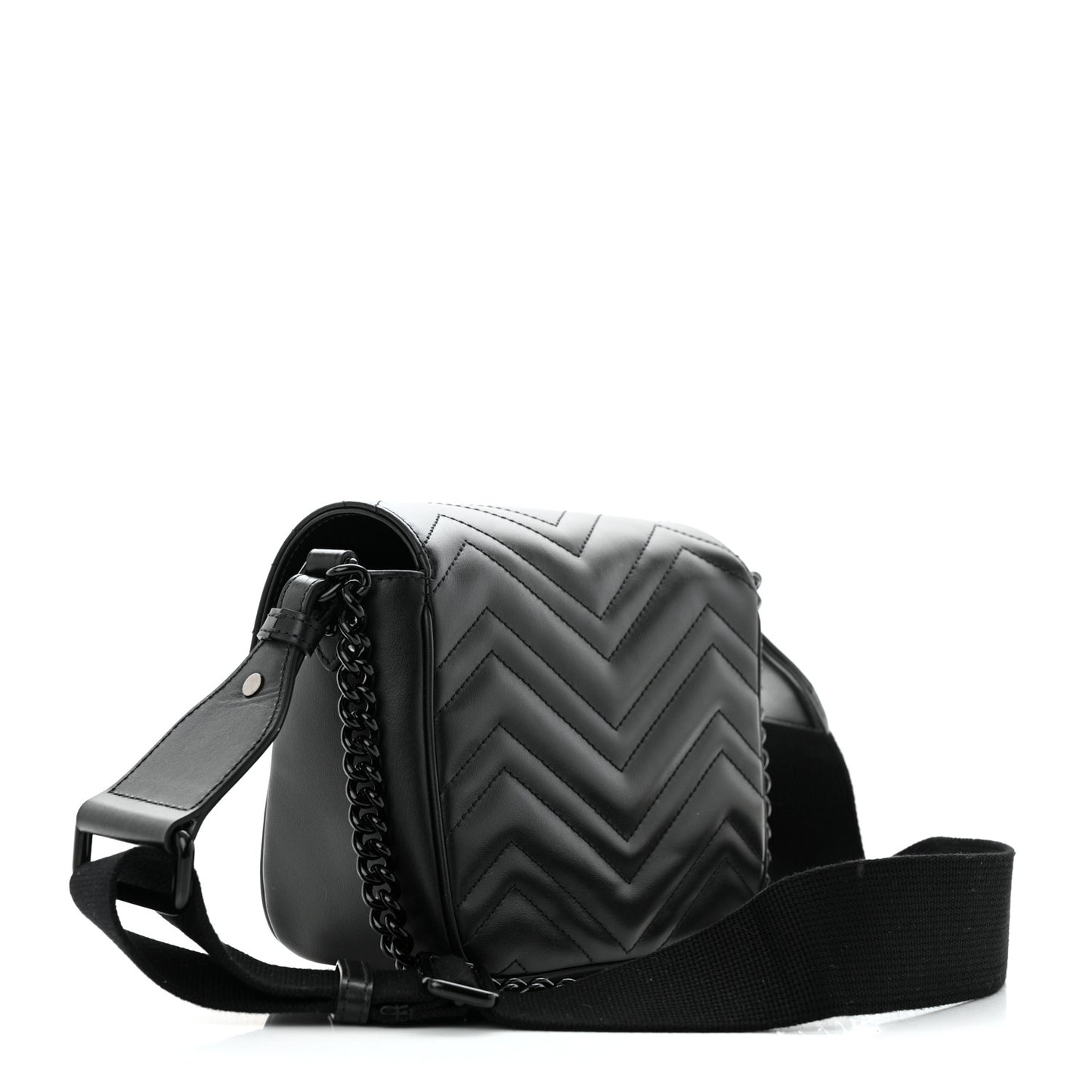 Calfskin Matelasse Monochrome Mini GG Marmont Crossbody Shoulder Bag Black