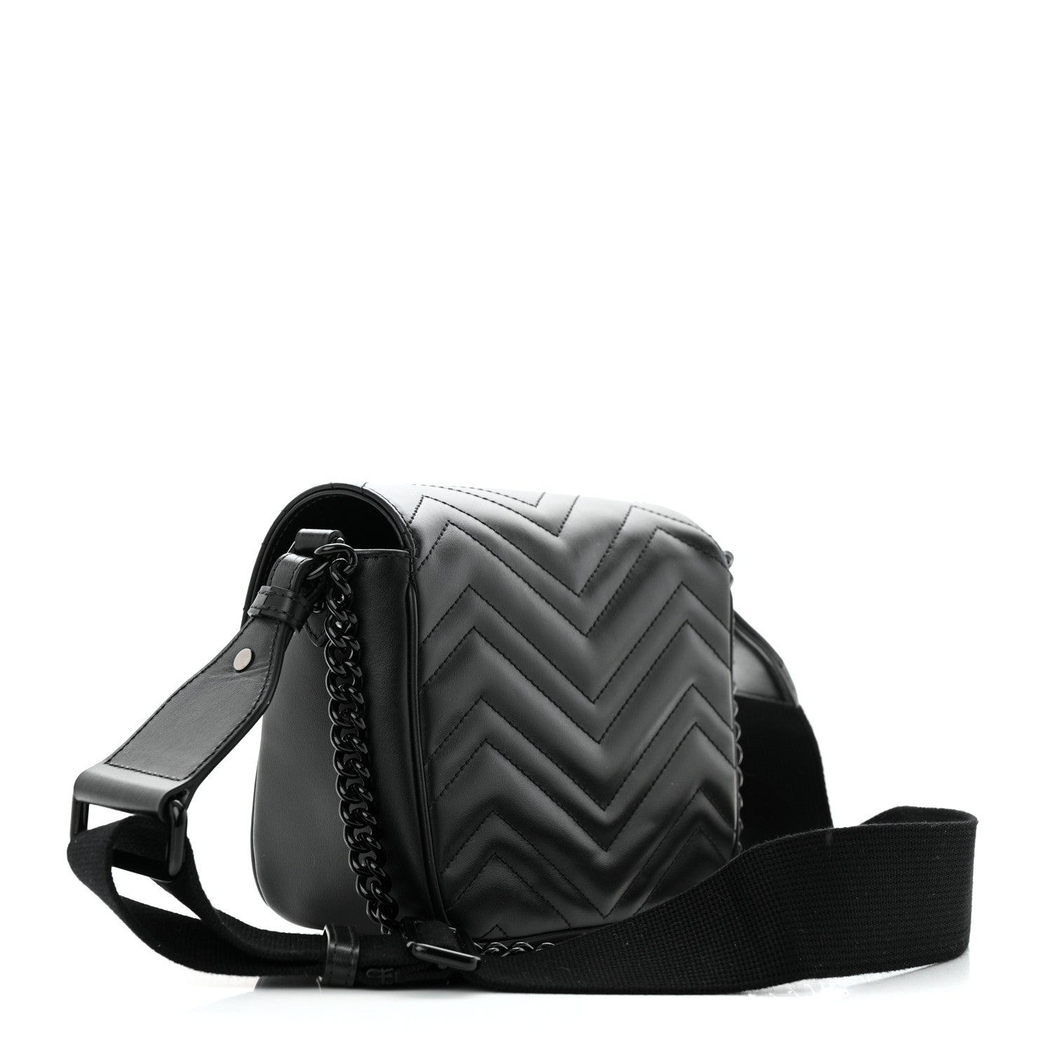 Gucci Calfskin Matelasse Monochrome Mini GG Marmont Crossbody Shoulder Bag Black 2 of 10