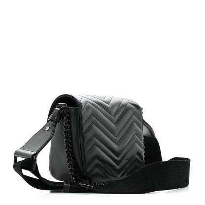 Gucci Calfskin Matelasse Monochrome Mini GG Marmont Crossbody Shoulder Bag Black 2 of 10