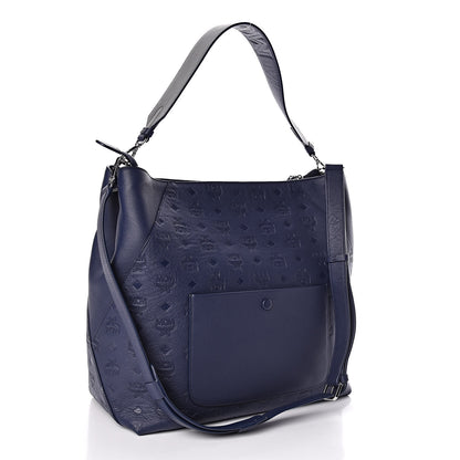 MCM Calfskin Ottomar Monogram Large Klara Hobo Navy Blue 3 of 10