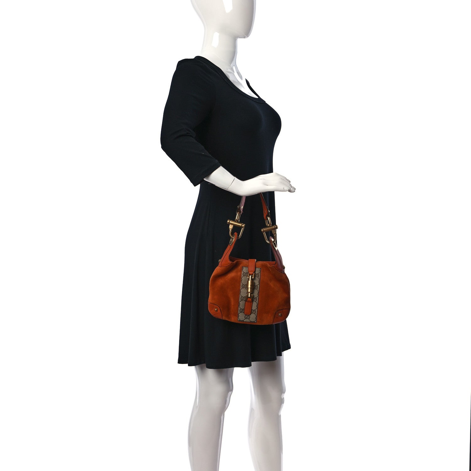 Gucci Suede Monogram Mini Piston Lock Jackie O Hobo Orange 2 of 11