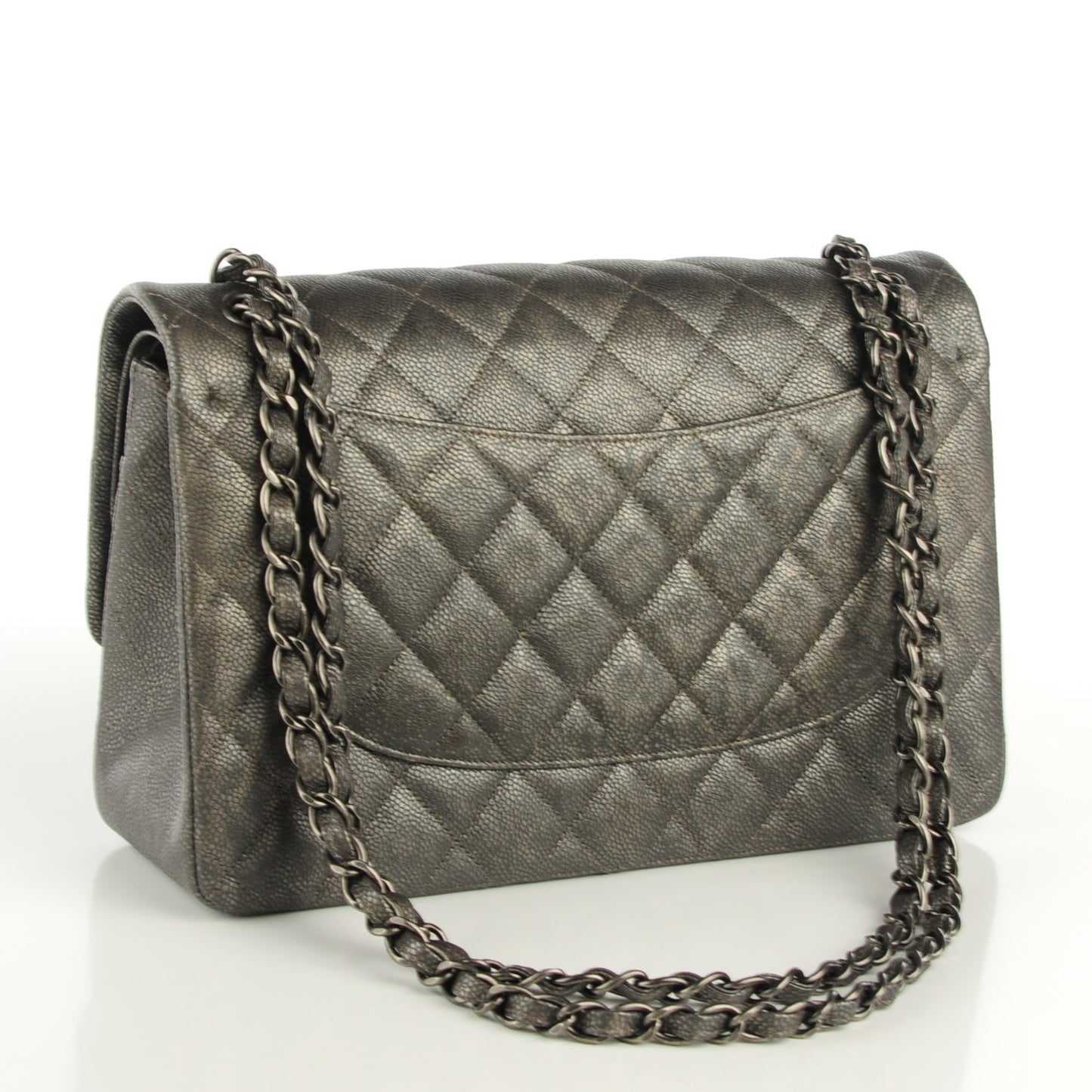 Iridescent Caviar Quilted Jumbo Double Flap Dark Silver