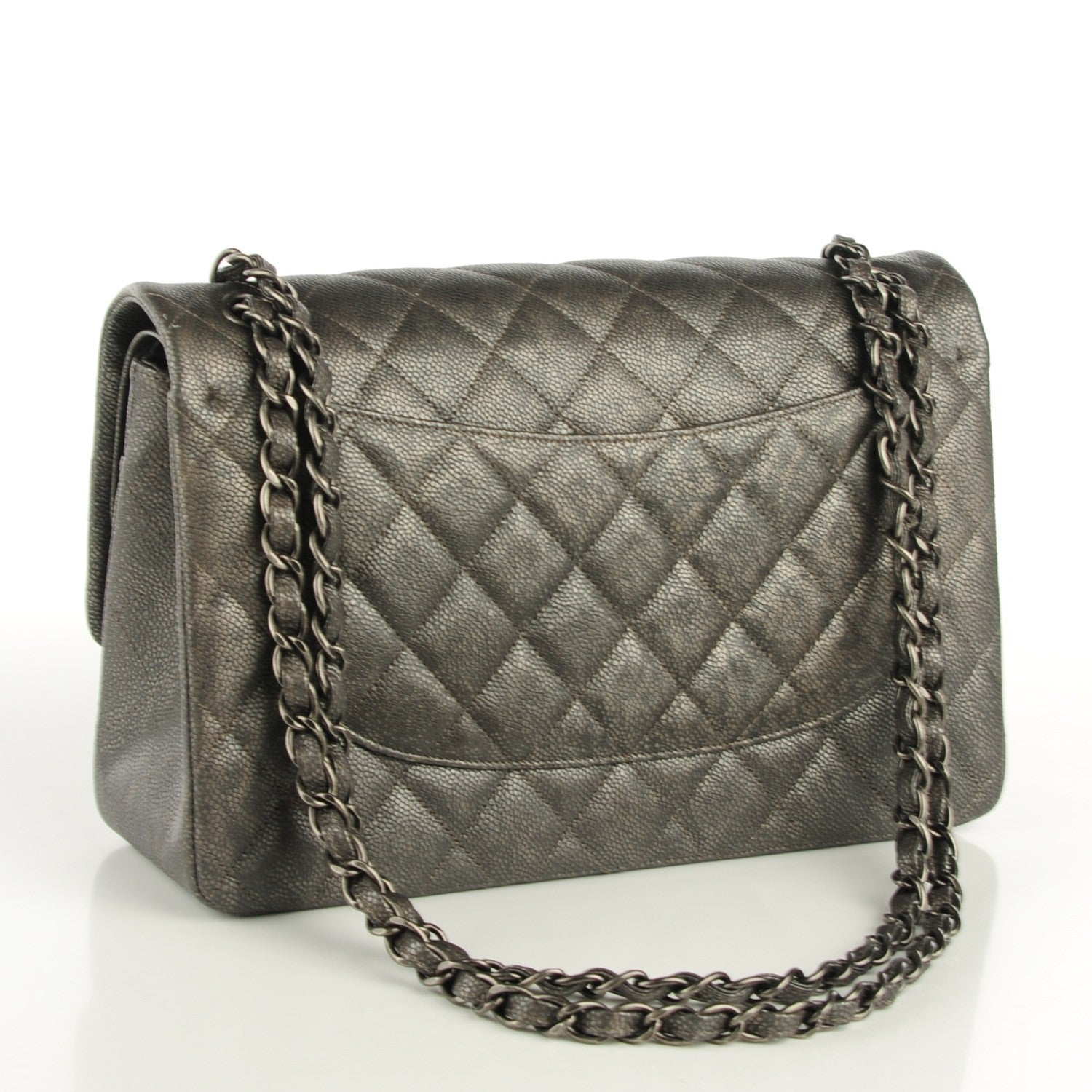 Chanel Iridescent Caviar Quilted Jumbo Double Flap Dark Silver 3 of 7
