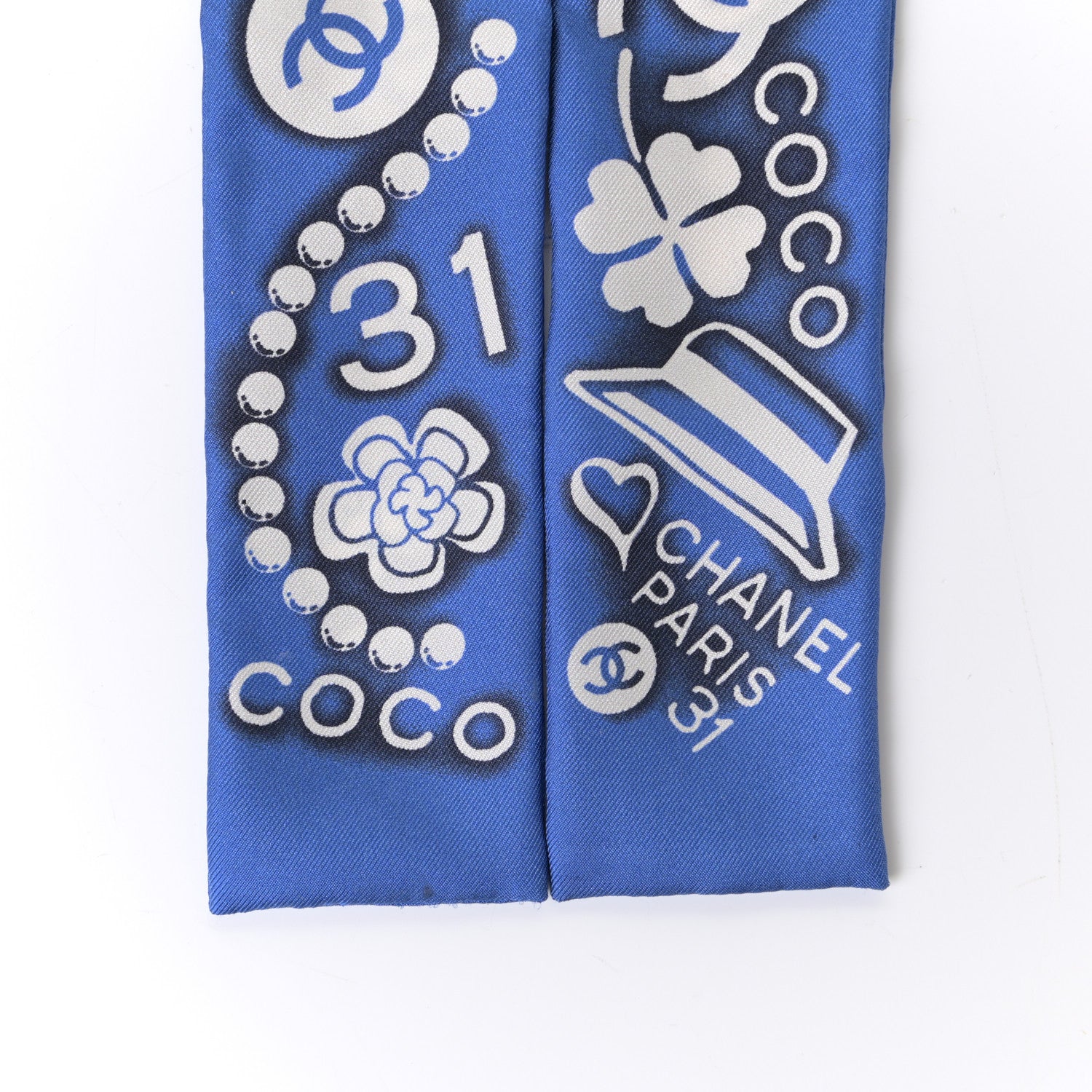 Chanel Silk CC Slim Bandeau Scarf Navy Ecru 2 of 3