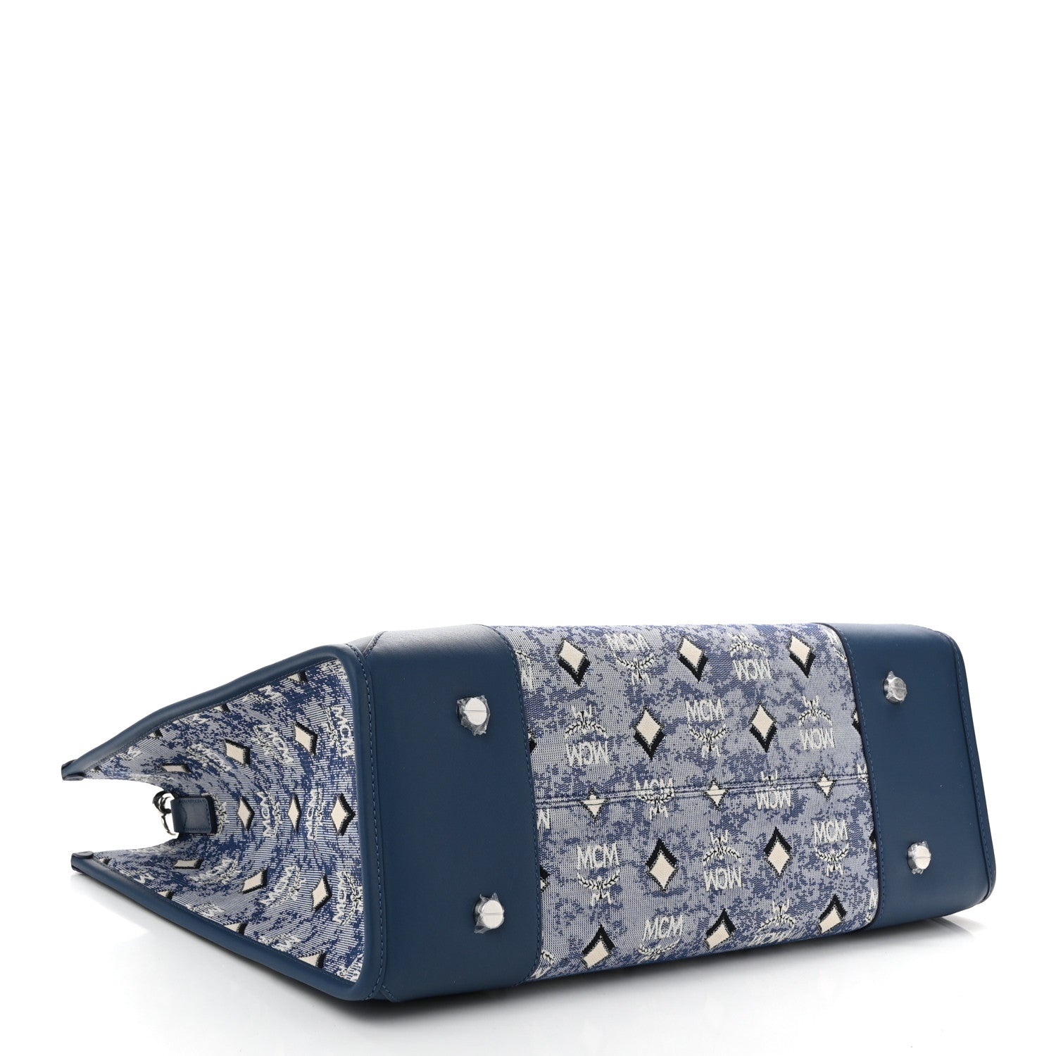 MCM Jacquard Monogram Munchen Extra Large Tote Blue 5 of 11