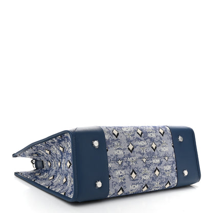 MCM Jacquard Monogram Munchen Extra Large Tote Blue 5 of 11
