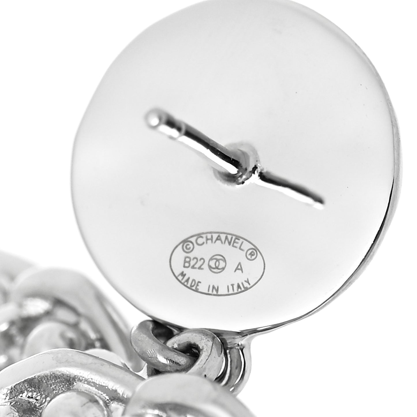 Pearl Chain Link CC Drop Earrings Silver