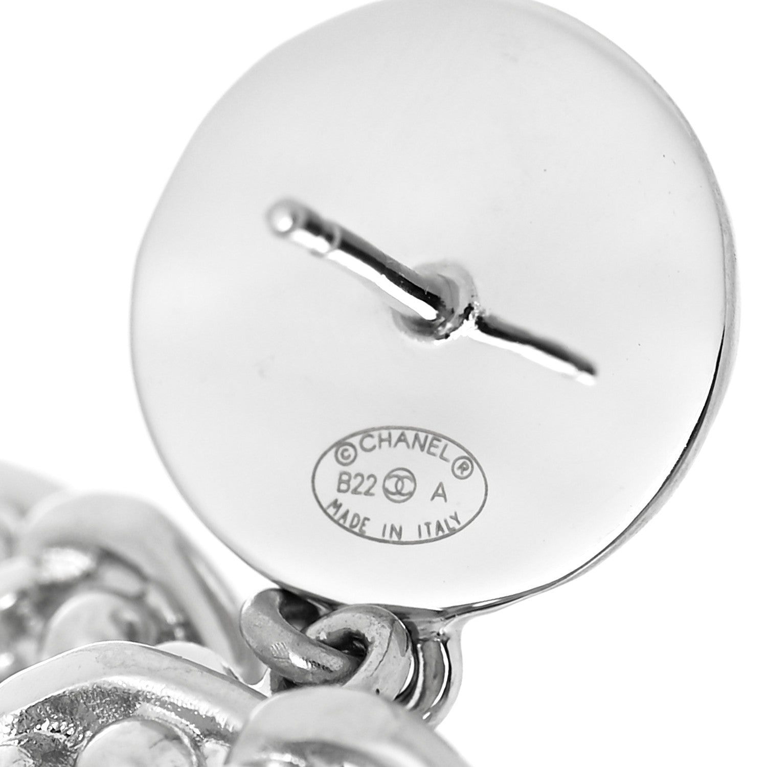 Chanel Pearl Chain Link CC Drop Earrings Silver 4 of 5