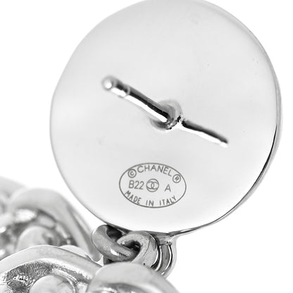 Chanel Pearl Chain Link CC Drop Earrings Silver 4 of 5