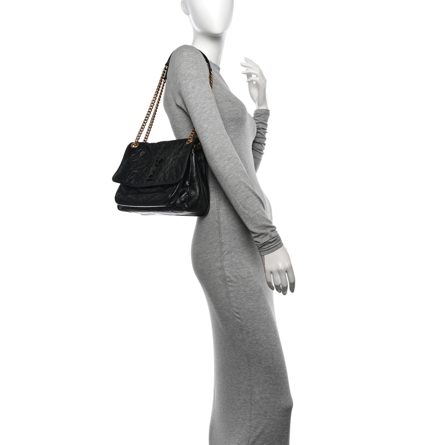 Saint Laurent Crinkled Calfskin Matelasse Monogram Medium Niki Chain Satchel Black 2 of 10
