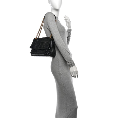 Saint Laurent Crinkled Calfskin Matelasse Monogram Medium Niki Chain Satchel Black 2 of 10