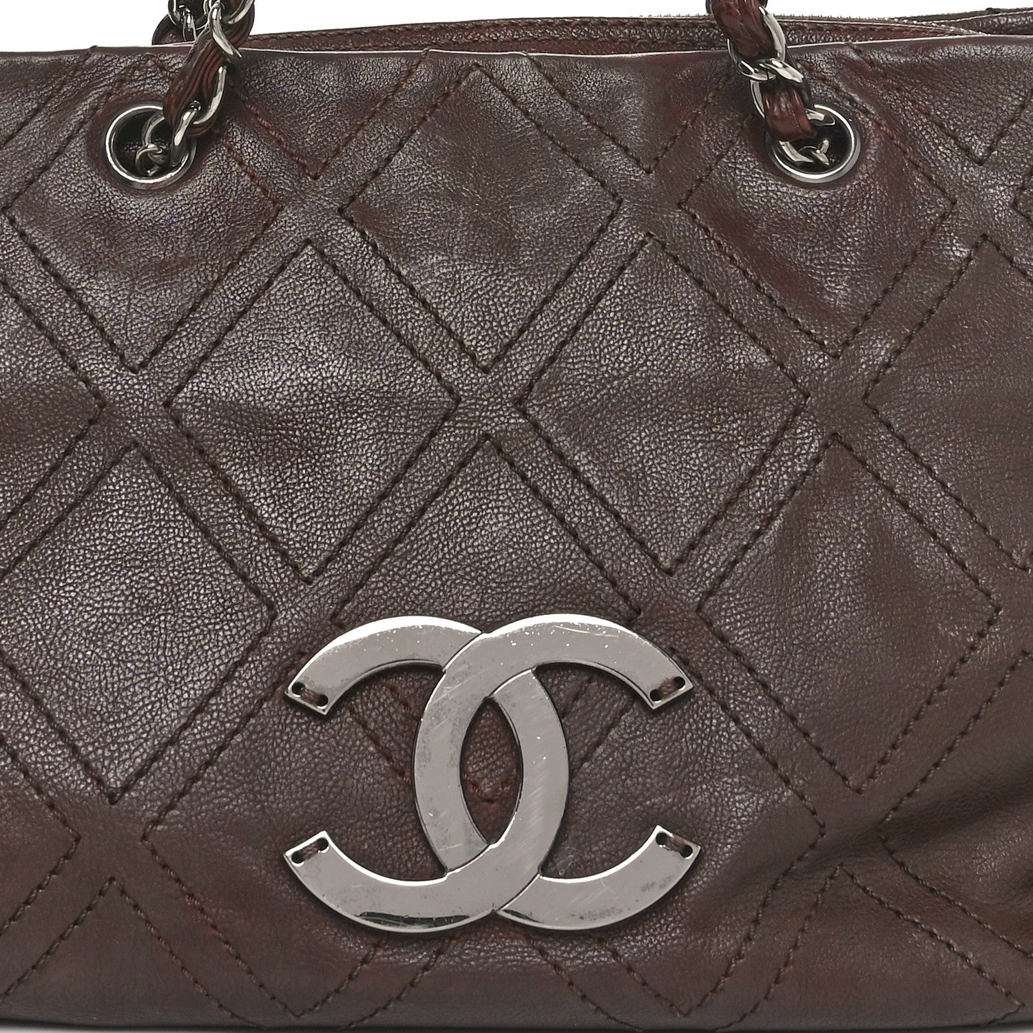 Chanel Calfskin Diamond Stitch Small Tote Dark Brown 8 of 10