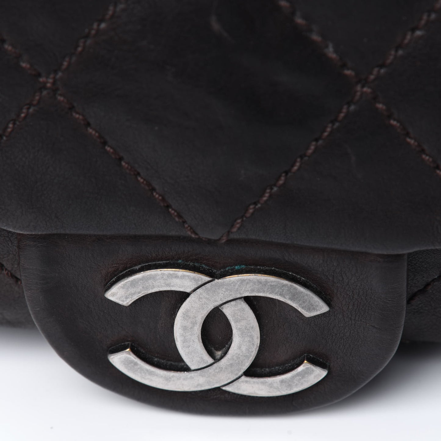 Calfskin Quilted Modern Chain Flap Brown