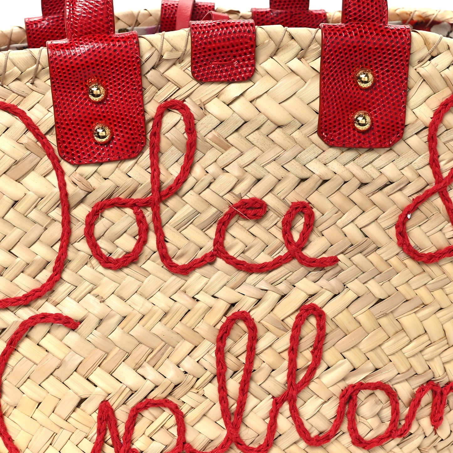 Woven Raffia Lizard Kendra Logo Tote Red Multicolor