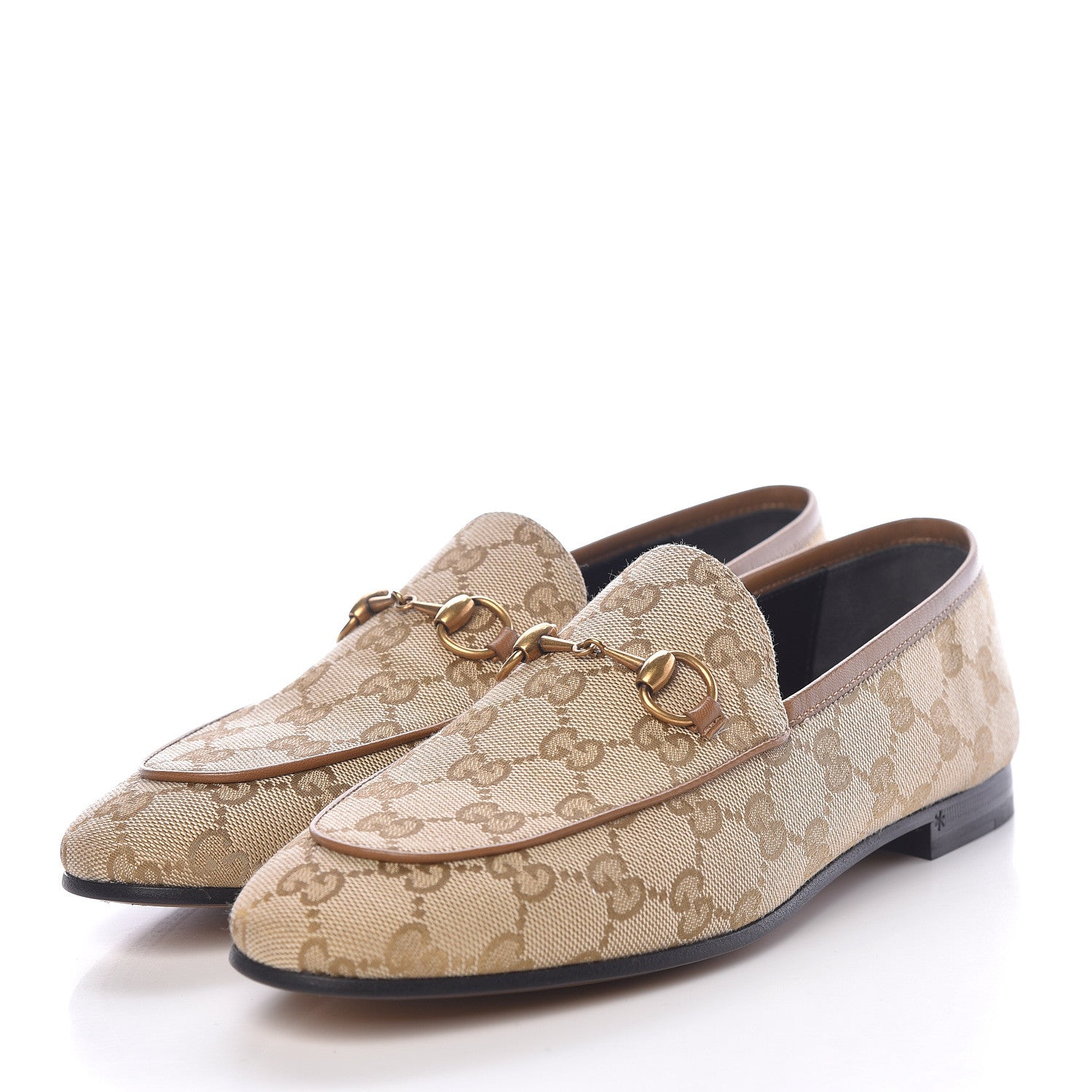 Gucci Canvas GG Monogram Horsebit Womens Jordaan Loafers 37.5 New Sand Friky Taupe 3 of 9