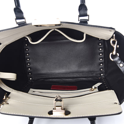 Valentino Garavani Vitello Bi-Color Small Rockstud Double Handle Tote Ivory Black 5 of 12