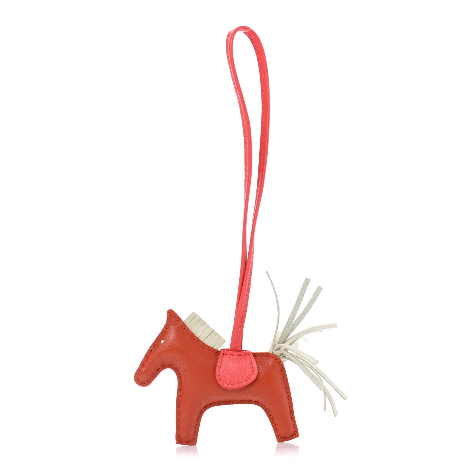 Hermes Milo Lambskin Grigri Rodeo Horse Bag Charm PM Cornaline Craie Rose Texas 1 of 4