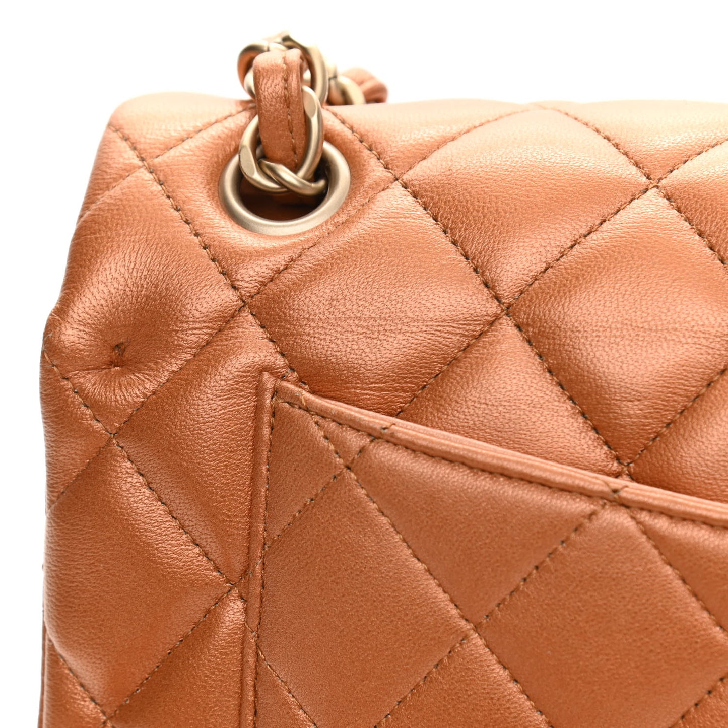 Metallic Lambskin Quilted Jumbo Double Flap Copper