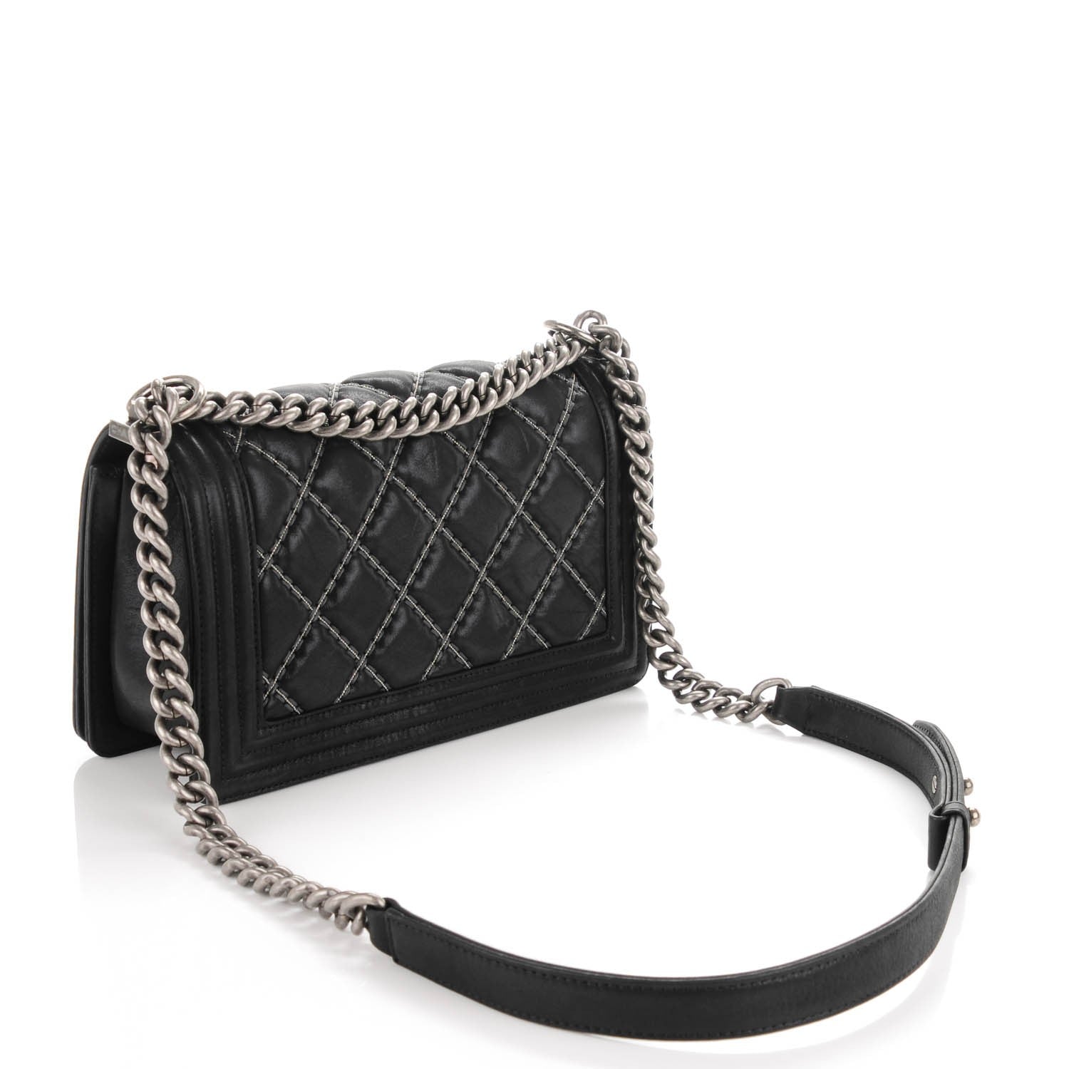 Chanel Iridescent Calfskin Embellished Double Stitch Medium Boy Flap Black 3 of 7