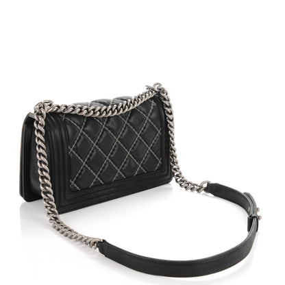 Chanel Iridescent Calfskin Embellished Double Stitch Medium Boy Flap Black 3 of 7