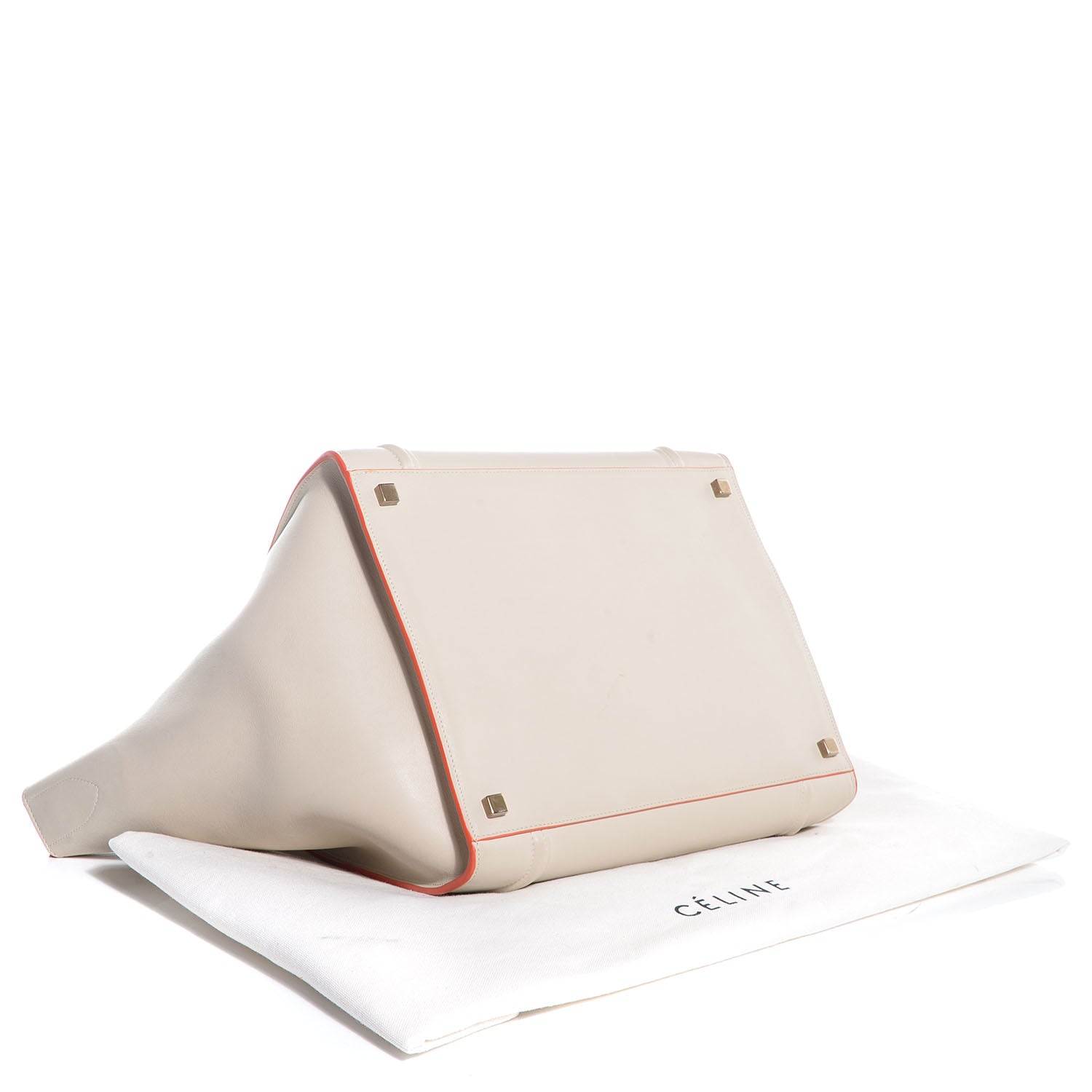 Celine Smooth Calfskin Medium Phantom Luggage Chalk Orange Trim 4 of 9