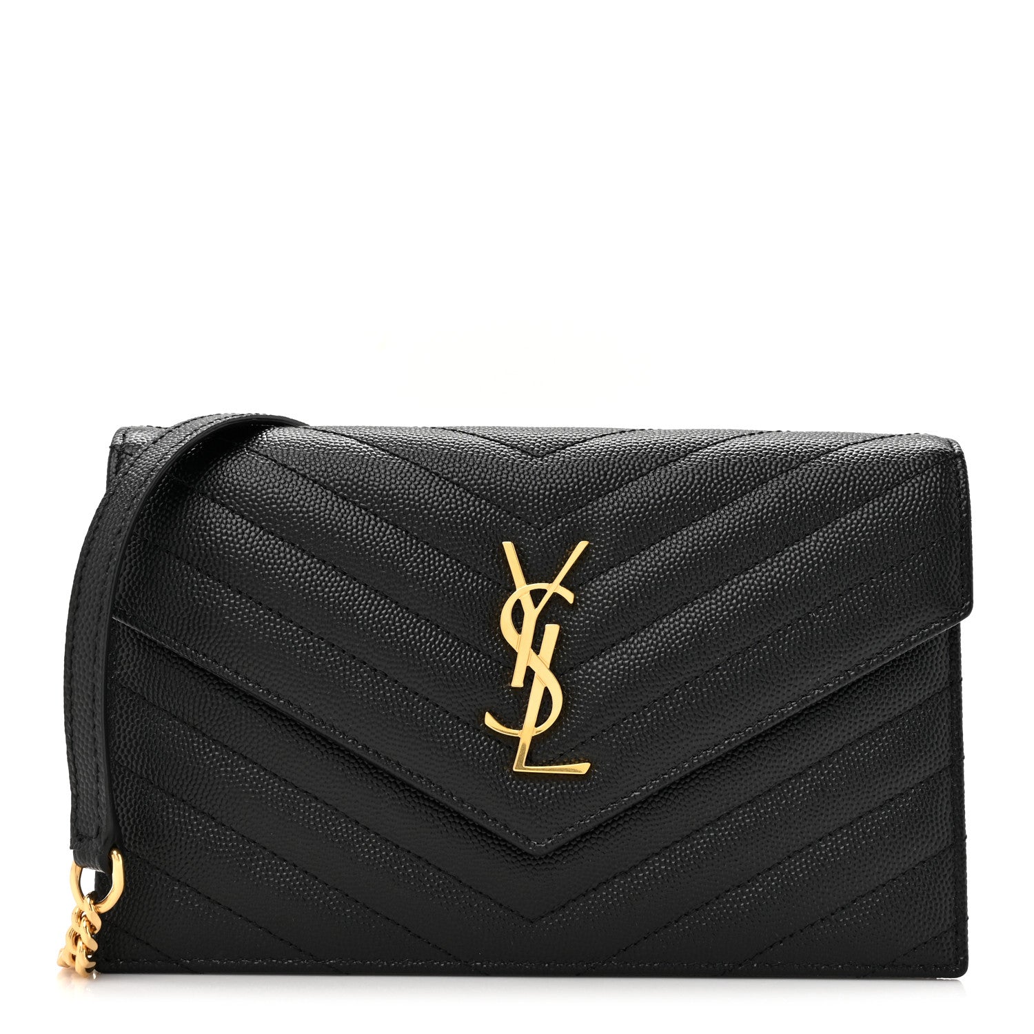 Saint Laurent Grain De Poudre Matelasse Chevron Monogram Envelope Chain Wallet Black 1 of 10