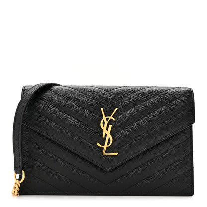 Saint Laurent Grain De Poudre Matelasse Chevron Monogram Envelope Chain Wallet Black 1 of 10