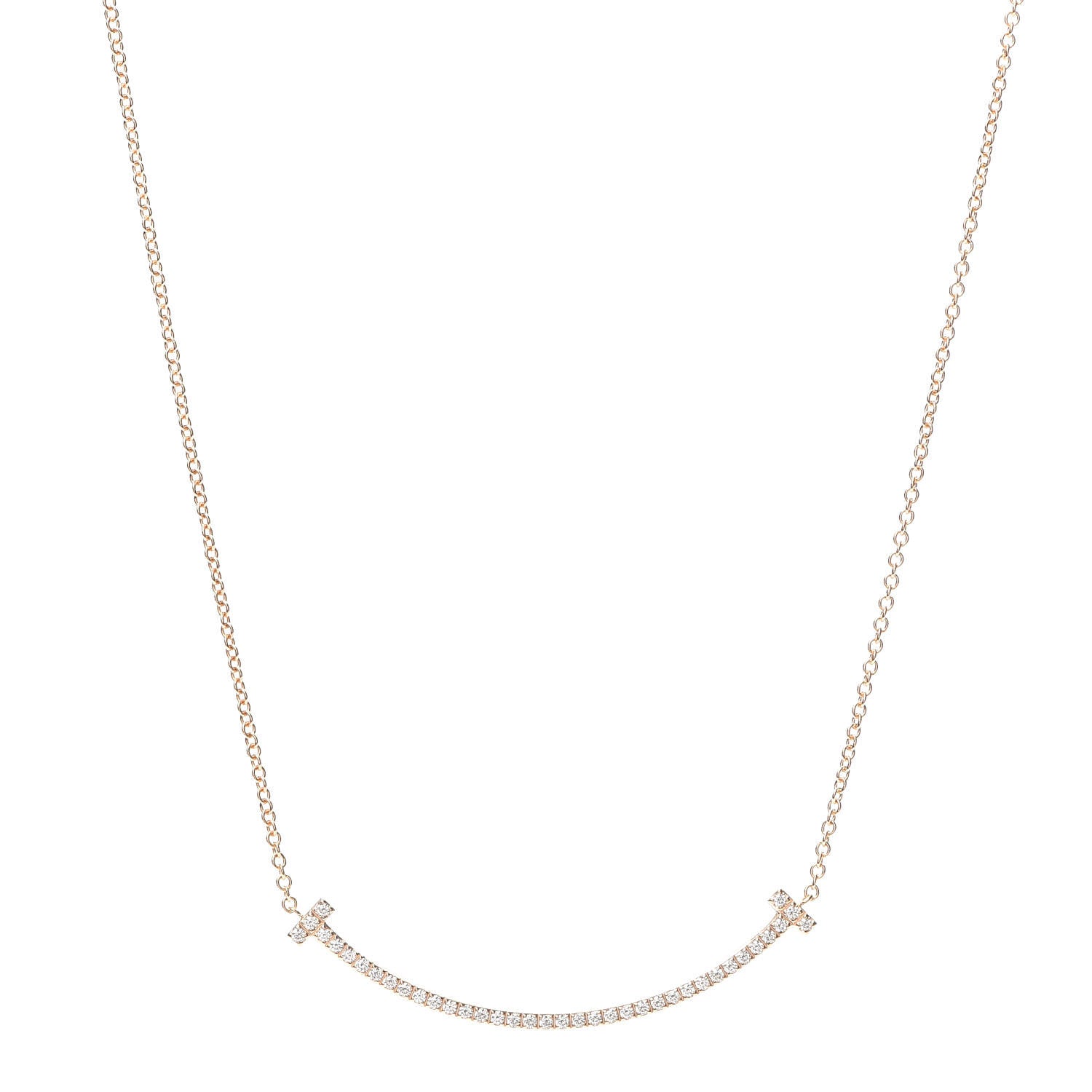 Tiffany 18K Rose Gold Diamond Small T Smile Pendant Necklace 1 of 5
