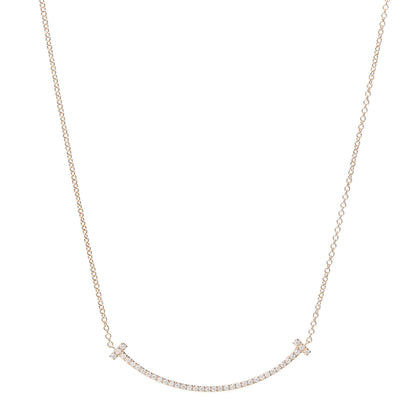 Tiffany 18K Rose Gold Diamond Small T Smile Pendant Necklace 1 of 5