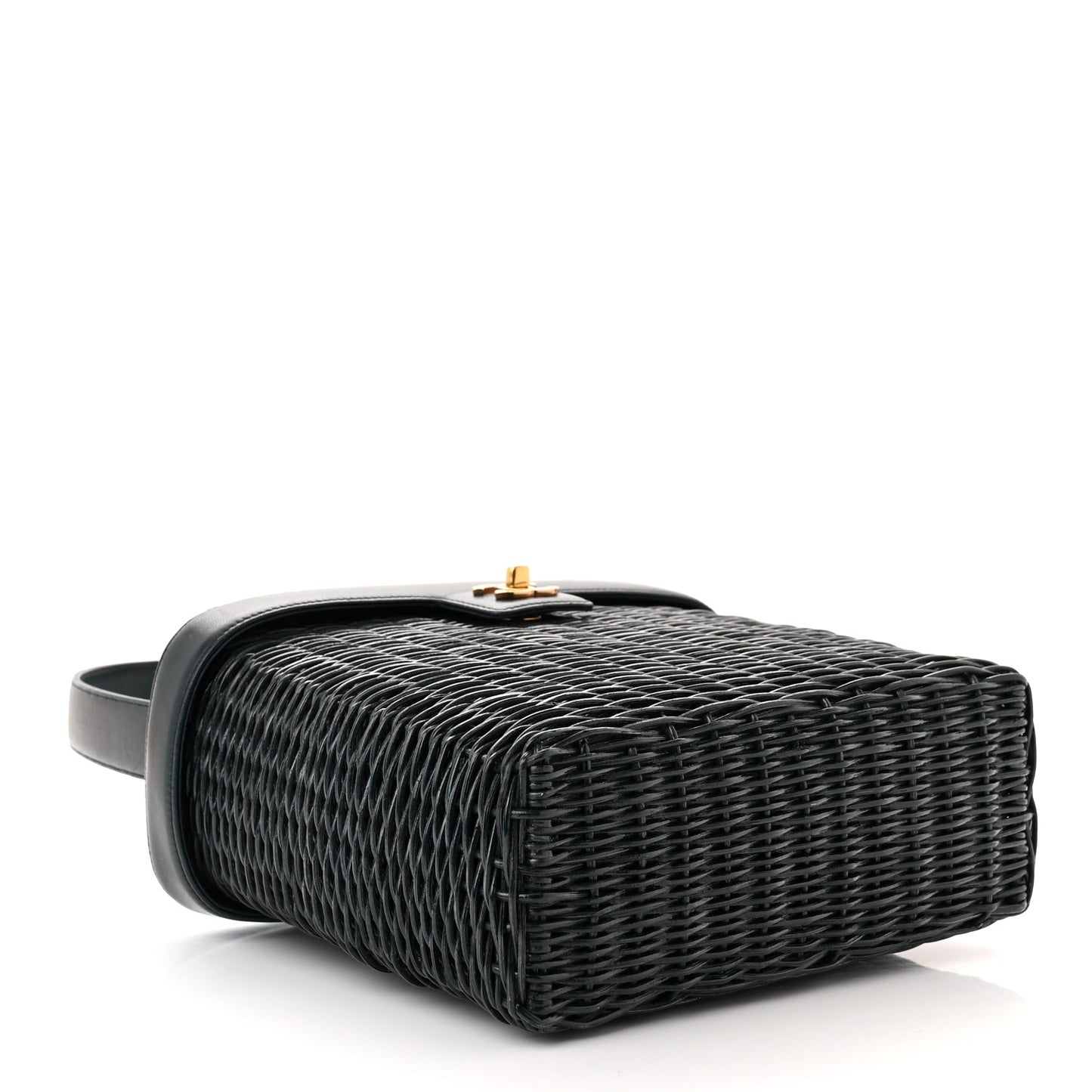 Lambskin Straw Basket Top Handle Bag Navy