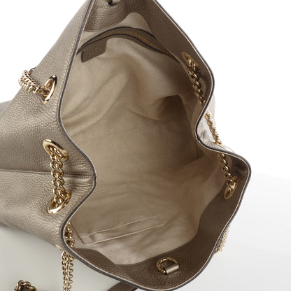Gucci Metallic Pebbled Calfskin Medium Soho Chain Shoulder Bag Golden Beige 7 of 7