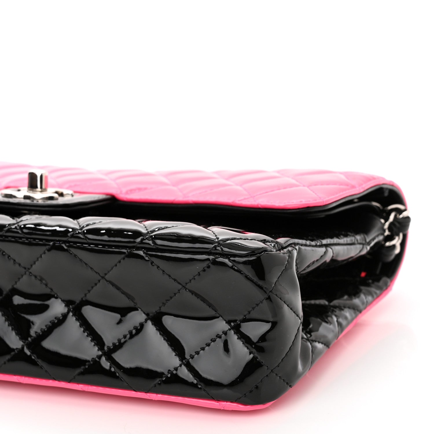 Chanel Patent Calfskin Quilted Bi-Color Medium Double Flap Pink Black 10 of 10