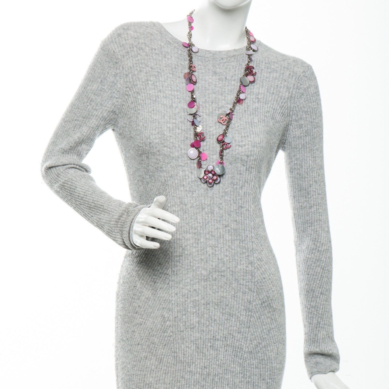 Chanel Enamel CC Long Necklace Pink Silver 2 of 4