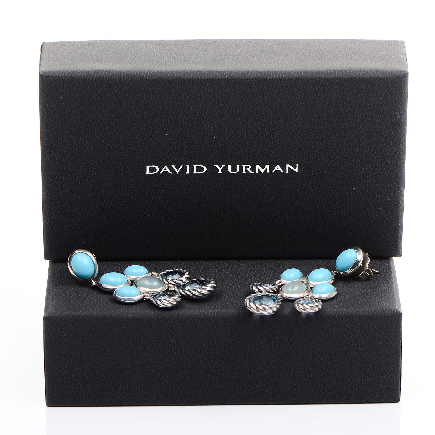 Sterling Silver Turquoise Blue Topaz Chalcedony Chandelier Earrings
