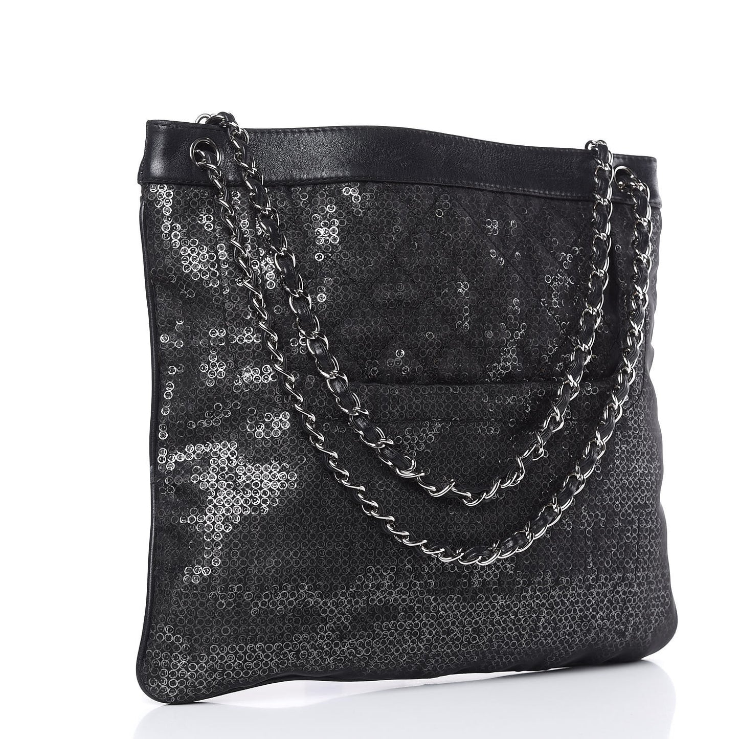 Calfskin Mesh Hidden Sequin CC Tote Black